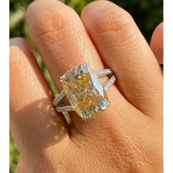 3Ct Cushion Cut Simulated Citrine Women's Wedding Ring 14K White Gold Plated