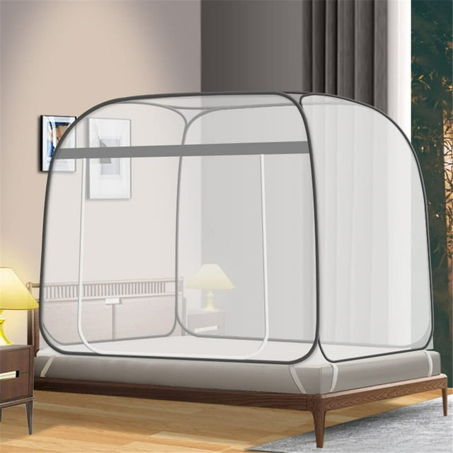 Mosquitera emergente para tienda de campaña para Patio, mosquitera portátil tamaño King con tienda de malla inferior para exterior o interior (gris)