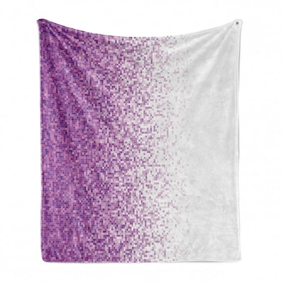 Magenta Soft Flannel Fleece Throw Blanket, Computer Art Style Tile Mosaic Squared Complex Pixel Party Mix Concept, Cozy Plush for Indoor and Outdoor Use, 50" x 70", Purple White, by Ambesonne