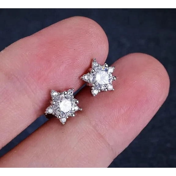 1CT Round Cut Lab-Created Diamond Star Stud Earrings 14K White Gold Plated
