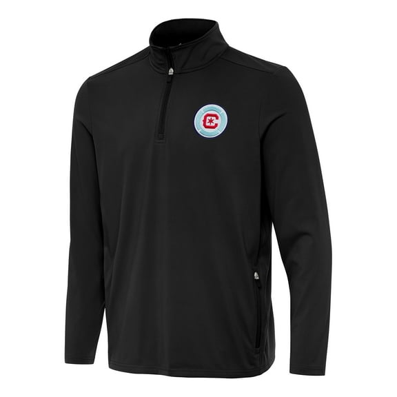 Men's Antigua Black Chicago Fire Perilous Quarter-Zip Pullover Top
