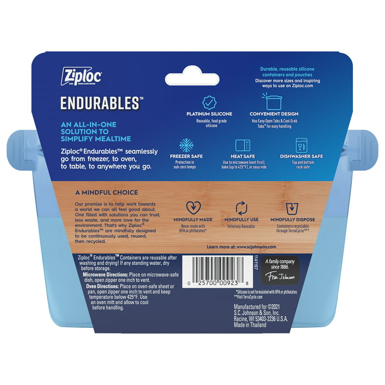 Ziploc Endurables Small Container, 2 cups, Wide Base With Feet