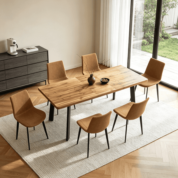 63.2"-78.9" Extendable Dining Table Set for 4-8 People,7 Piece Large Kitchen Table Set with 6 Chairs for Farmhouse, Dining Room,Living Room