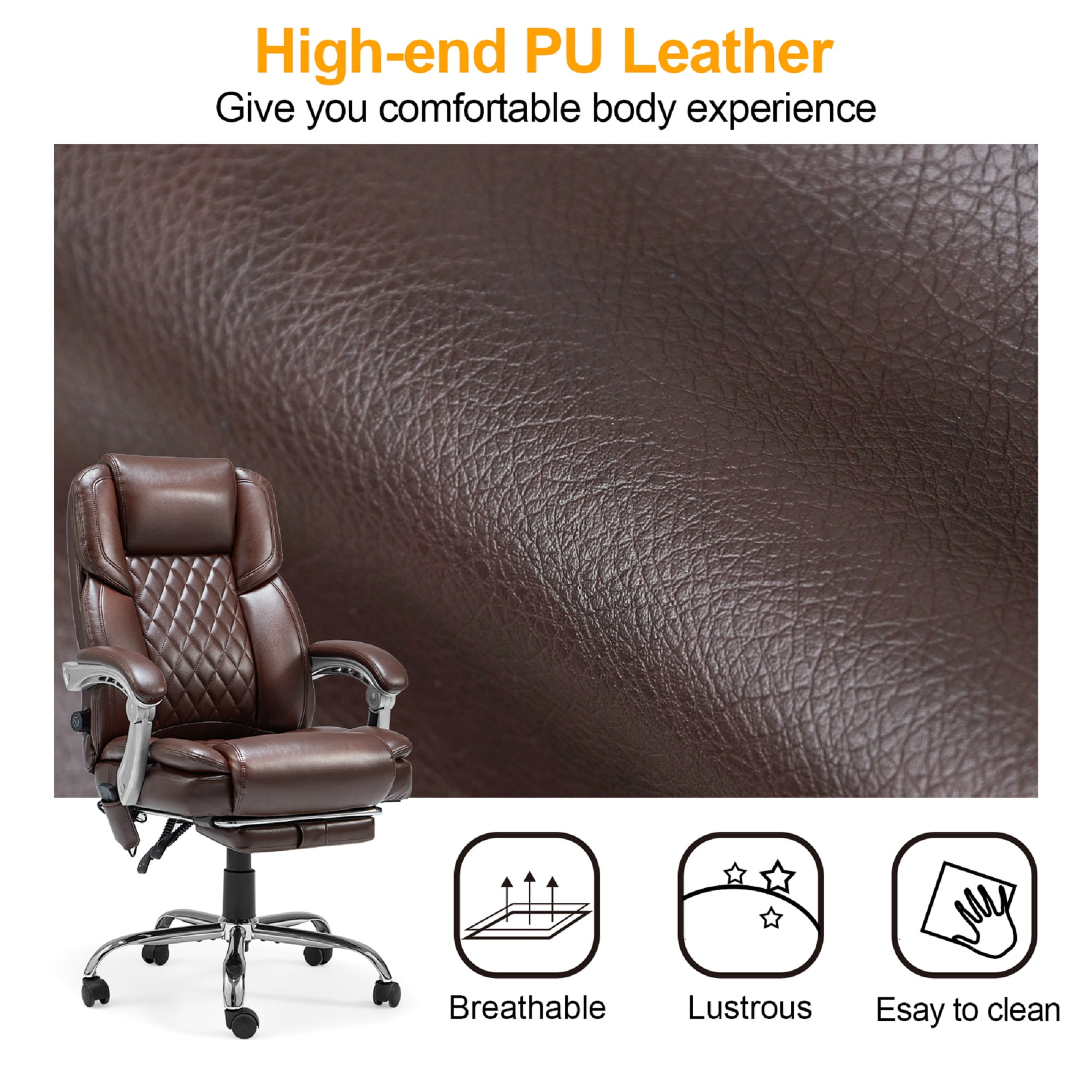 Homrest Executive Office Chair W/ Adjustable Lumbar Support,Massage Office Chair for Adult,Brown