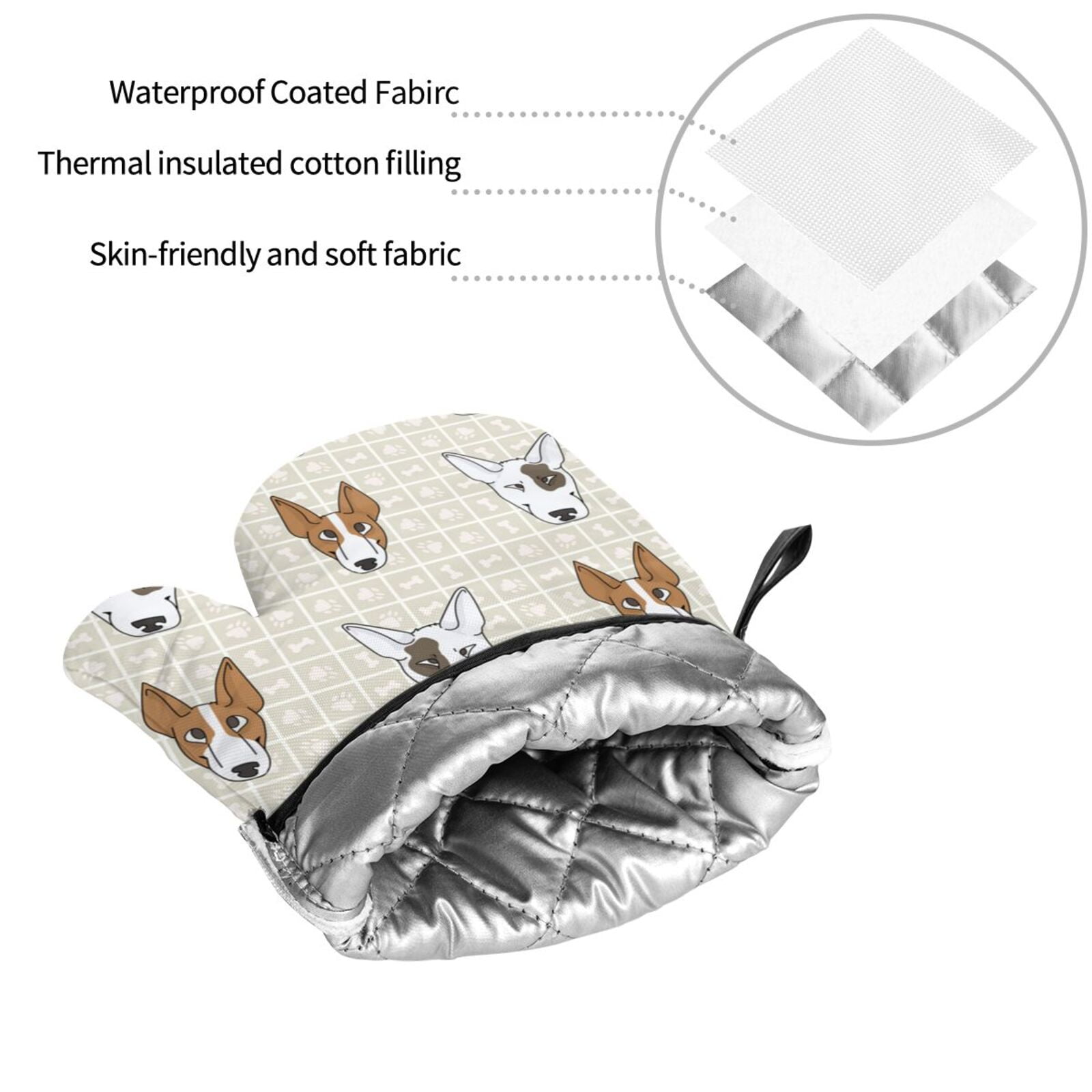 Cute Bull Terrier Puppy And Dog Face 4Pcs Oven Mitts and Pot Holders Sets Oven Kitchen Gloves Hot Pads for Cooking BBQ Baking Grilling