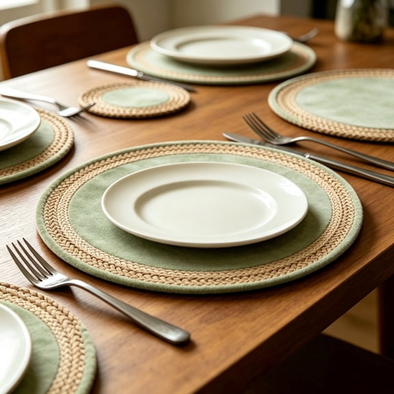 6Pcs Gradient Rattan Round Placemats, Hand Woven Heat Resistant Dining Table Mats, Boho Kitchen Decor for Restaurant & Home, Non-Slip, C