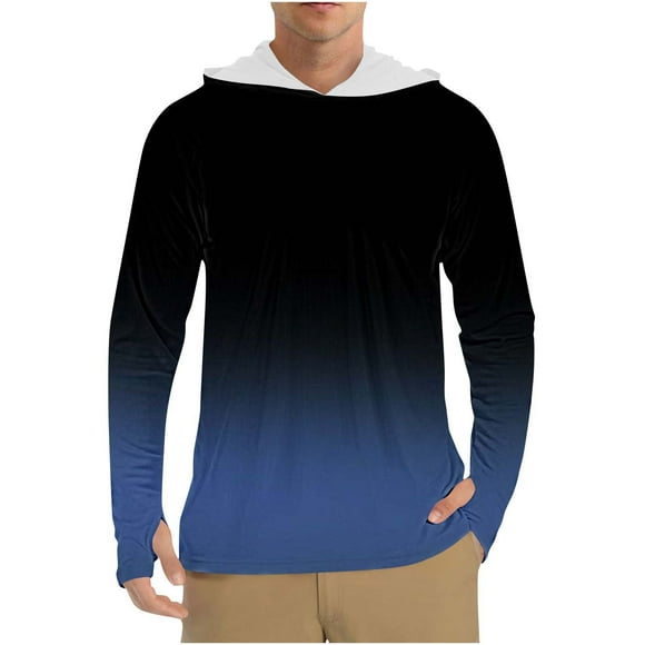 Mens Shirts Sale Clearance! Mens UPF 50+ Sun Protection Lightweight Hoodie Gradient Long Sleeve SPF UV Shirt for Fishing Outdoor Hiking Running