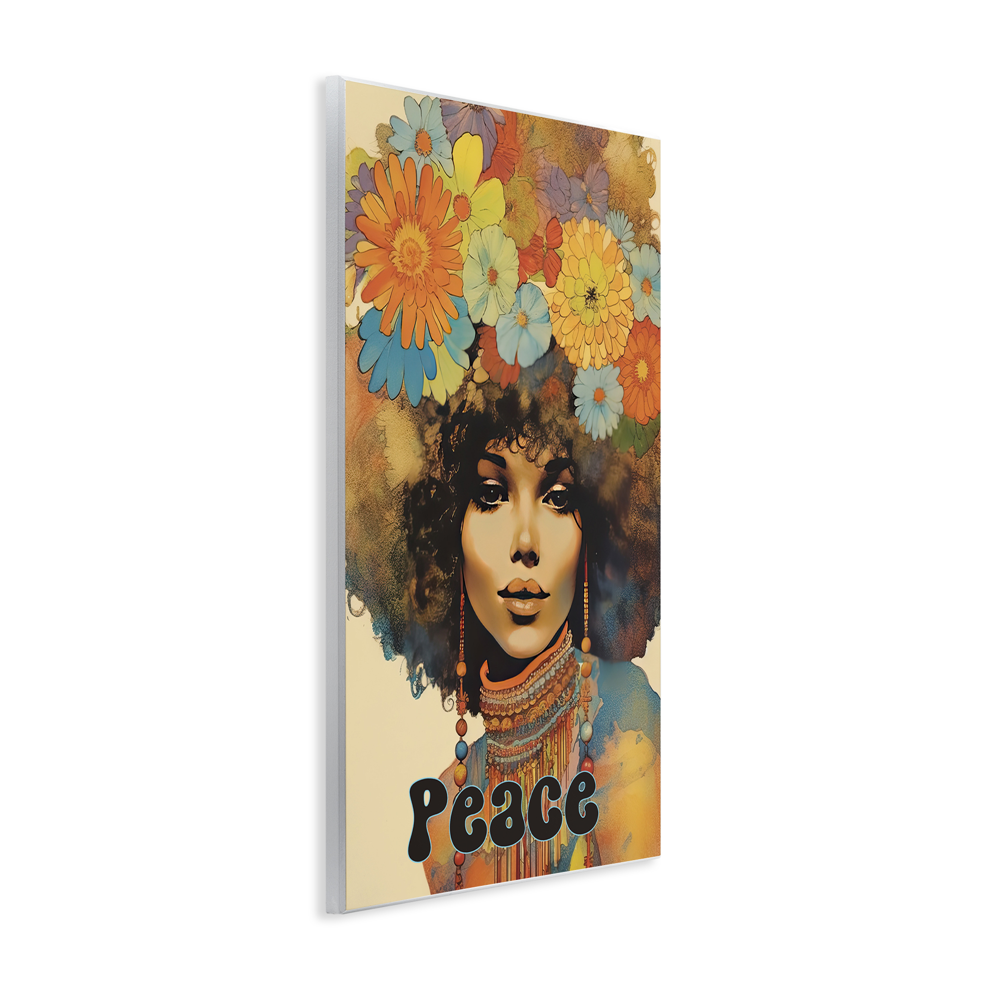 Peace Groovy Afro Girl Wall Plaque Art, design by Sasha