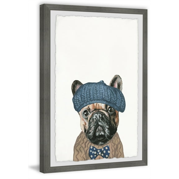 Marmont Hill "Dog In Beret" Framed Painting Art Print, 8.00" x 1.50"