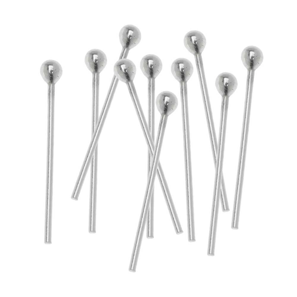 Head Pins, with Ball Head 1/2 Inch Long and 24 Gauge Thick, 10 Pieces