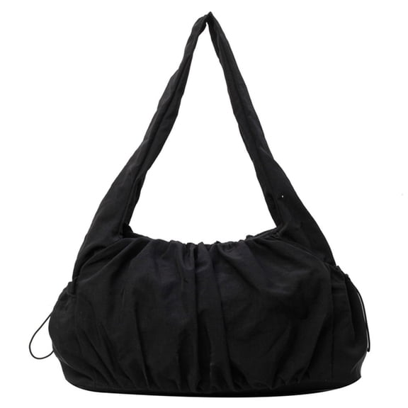 Women Chic Hobo Bag Cloud Pleated Shoulder Bag for Outdoor Travel (Black)