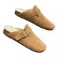 thumbnail image 2 of 1 par de zapatillas peludas de negocios para mujer, diseño plano, evita deslizamientos, suela de goma, zapatillas de casa para ir de compras, marrón, tamaño 38, 2 of 13