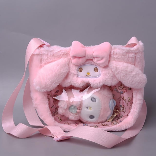Sanrio-mochila de felpa Kuromi My Melody transparente, bolsa de mensajero Cinnamoroll, bolso cruzado Lolita, maquillaje, regalo de Anime para niños y niñas