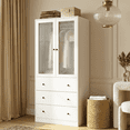 thumbnail image 4 of RichYa Armoire Wardrobe Closet with 3 Drawers,Clothes Storage Cabinet with Hanging Rod,Closet Organizer for Bedroom,White(B), 4 of 11