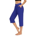 thumbnail image 2 of QATAINLAV Yoga Capris with Pockets for Women Crossover Athletic Workout Capri Sweatpants Solid Casual Straight Leg Cropped Leggings Blue L Gifts for Mom, 2 of 7