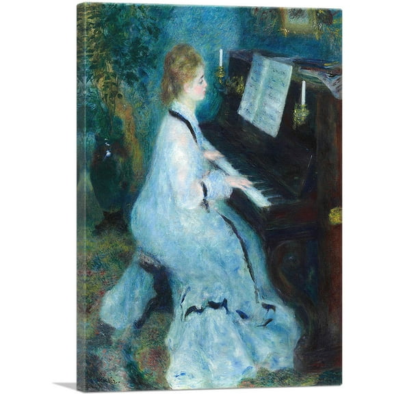 ARTCANVAS Woman at the Piano 1876 Canvas Art Print by Pierre-Auguste Renoir - Size: 26" x 18" (0.75" Deep)