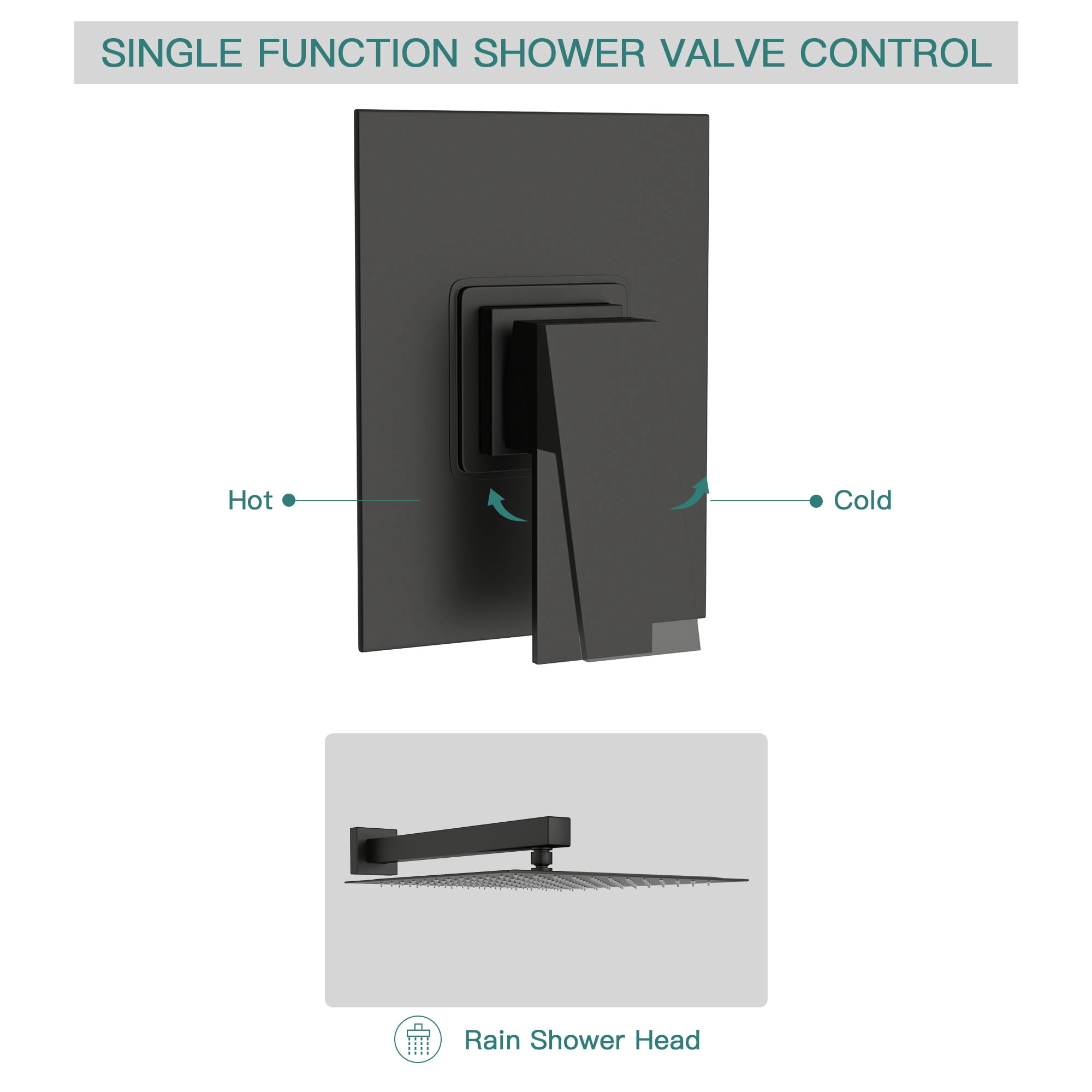 Kichae 10 inch Black Rain Shower Head with Extension Arm and Rough-in Valve Trim Kit Shower Faucet Set