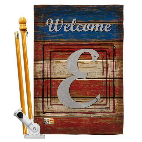 Breeze Decor BD-PA-HS-130109-IP-BO-D-US14-BD 28 x 40 in. Patriotic E Initial Americana Impressions Decorative Vertical Double Sided House Flag Set & Pole Bracket Hardware
