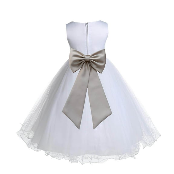Ekidsbridal White Champagne Tulle Rattail Edge Flower Girl Dress Christening Formal Evening Gown for Photoshoots 829T S