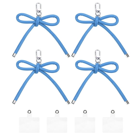 Uxcell 4 Pcs Bow Keychains PU Leather Key Chain Hanging Accessories Pendant Keychain Clip for Women Car Key Phone Charm Purse Bag Backpack Hanging Decorations, Blue