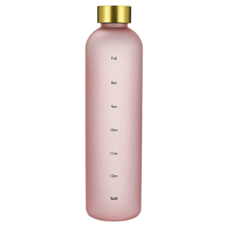 

Plastic Space Cup -Capacity Transparent Frosted Water Cup Copper Lid Water Bottle with Time Marker 1000ML Pink