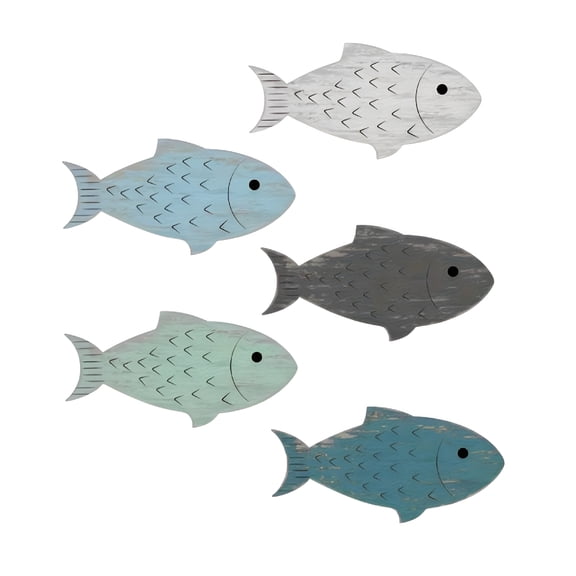 LAMIRO 20 Pcs Wooden Fish Wall Decor, Nautical Coastal Theme Art, Painted Boxwood Ornaments for Beach House