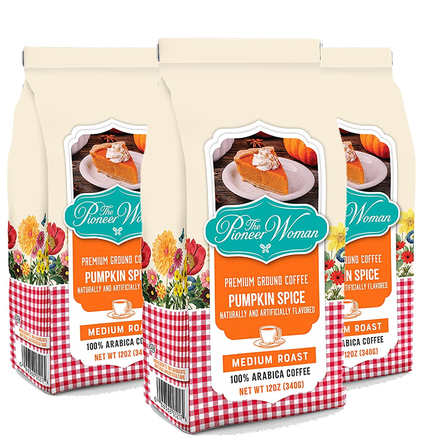 The Pioneer Woman Ground Coffee Medium Roast, Pumpkin Spice, Medium Roast  Coffee for Drip Coffee Maker or Pour Over Coffee Maker, 12 Oz Bag (3pk) 