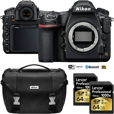 Nikon D850 45.7MP Full-Frame FX-Format Digital SLR Camera (Body) with Two Lexar 64GB Professional 1000x SDXC Memory