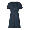 thumbnail image 5 of Fesfesfes Spring Dresses for Women Short Sleeve Skirt V-Neck Mini Dress Buttons Solid Color Casual Dresses, 5 of 6