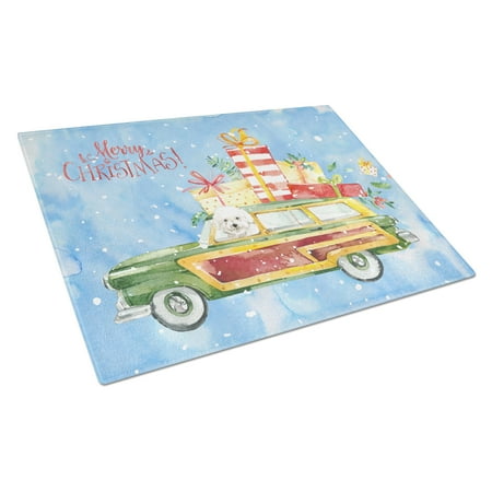 

Caroline s Treasures CK2395LCB Merry Christmas Bichon Fris Glass Cutting Board Large 12H x 16W multicolor