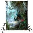 thumbnail image 2 of ABPHOTO Polyester 5x7ft Peacock Backdrop Fairytale Jungle Forest Trees Flowers River Green Grass Fantasy Landscape Interior Decoration Wallpaper Photography Background Photo Studio Props, 2 of 3