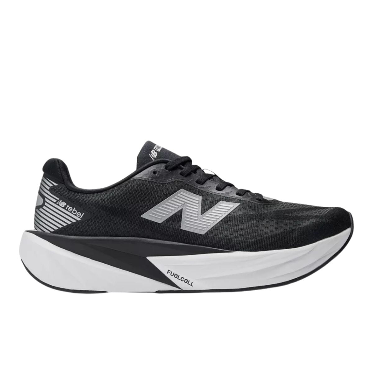 New Balance Men's FuelCell Rebel v5, Black/Silver Metallic/White, 10, Standard