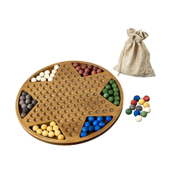 Yinanstore Chinese Checkers Marble Jumping Game Handcraft Fun for Family Gathering Travel Game Classic Strategy Game Family Board Games Wood Beads