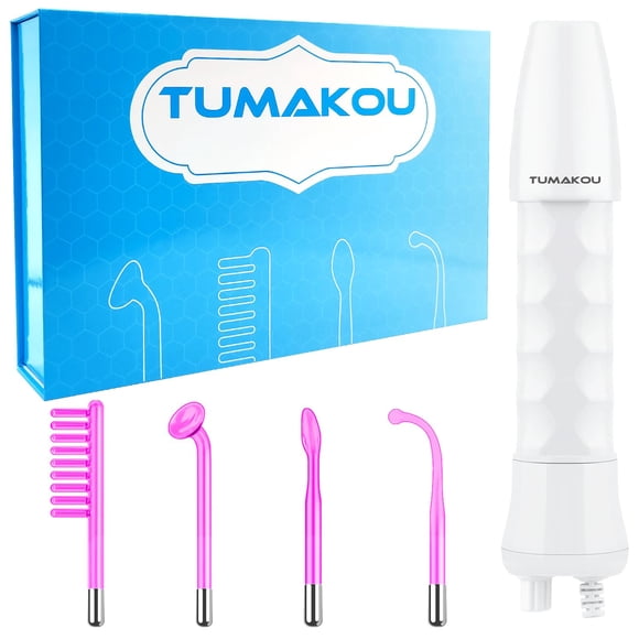 Varita facial de alta frecuencia - TUMAKOU Violeta Dispositivo portátil de mano de alta frecuencia para la piel facial - con 4 tubos morados