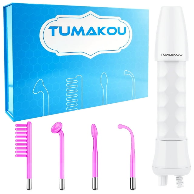 Varita facial de alta frecuencia - TUMAKOU Violeta Dispositivo portátil de mano de alta frecuencia para la piel facial - con 4 tubos morados