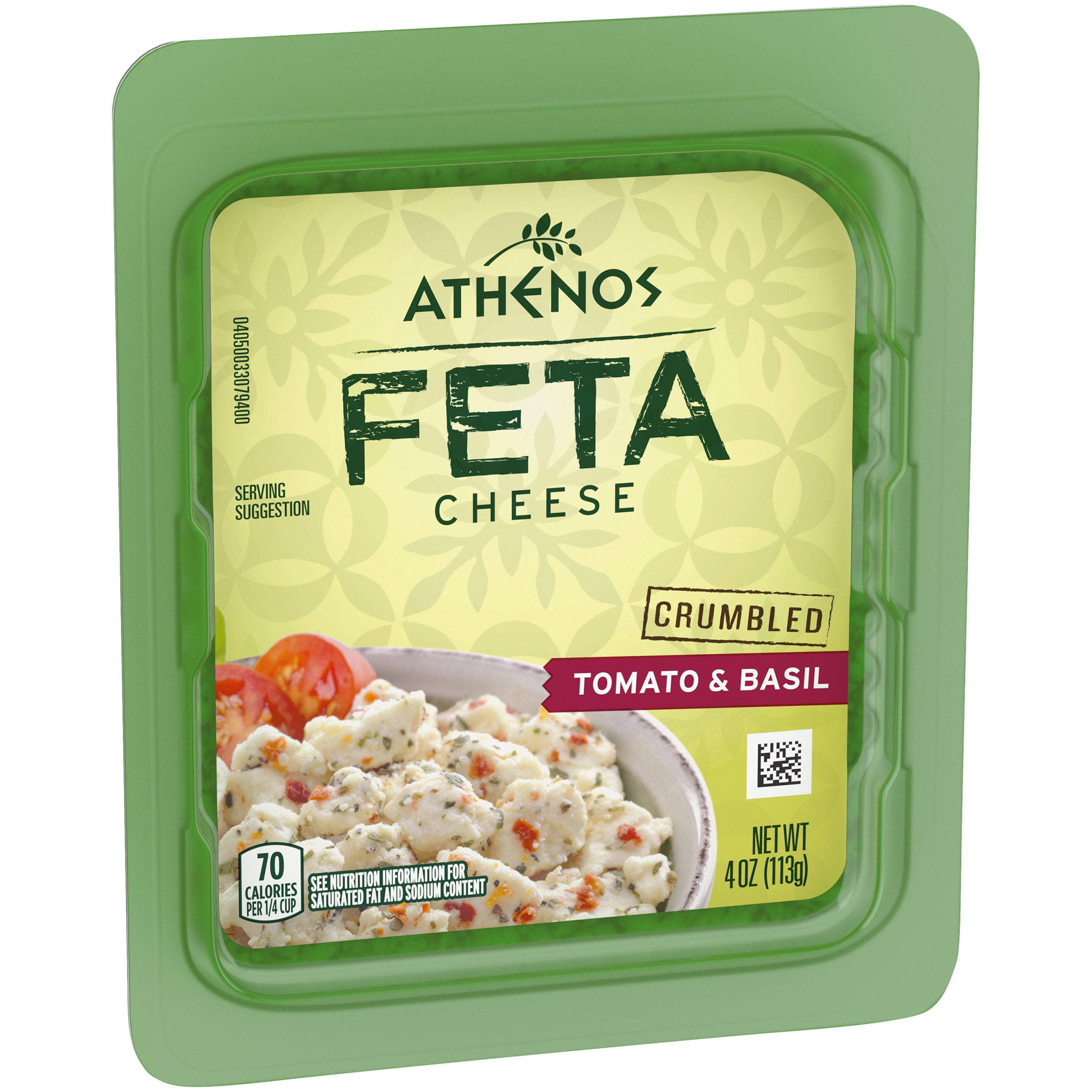 Athenos Tomato & Basil Crumbled Feta Cheese, Fresh & Resealable 4 oz Tub