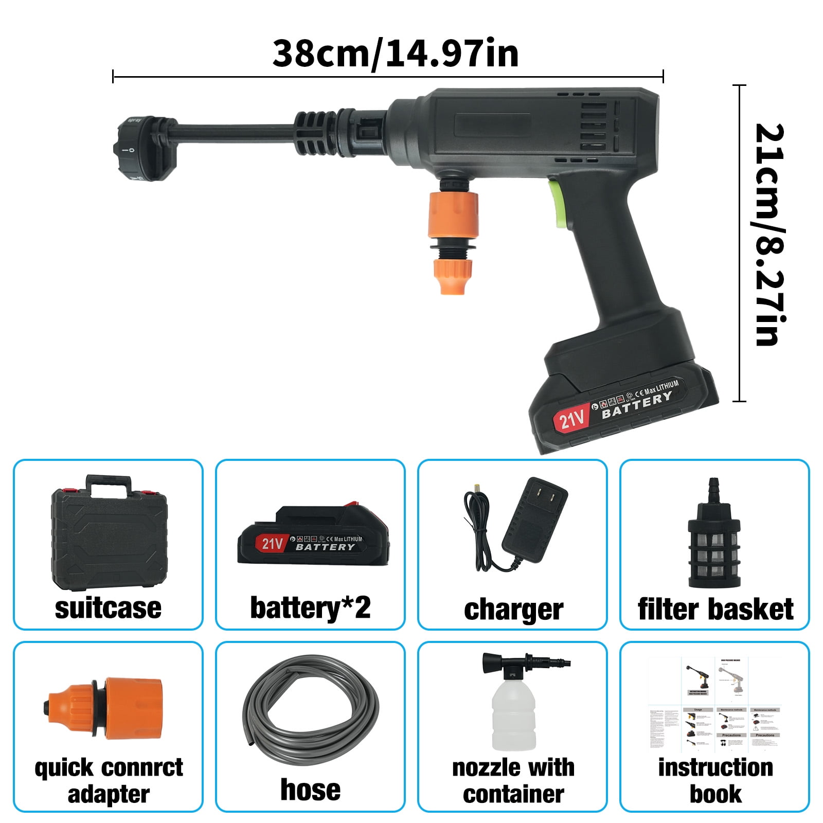 Cordless Pressure Washer, Brushless Motor Power Washer with 6-in-1 Adjustable Nozzle for Cars, Yard, Floor, Patio Cleaning