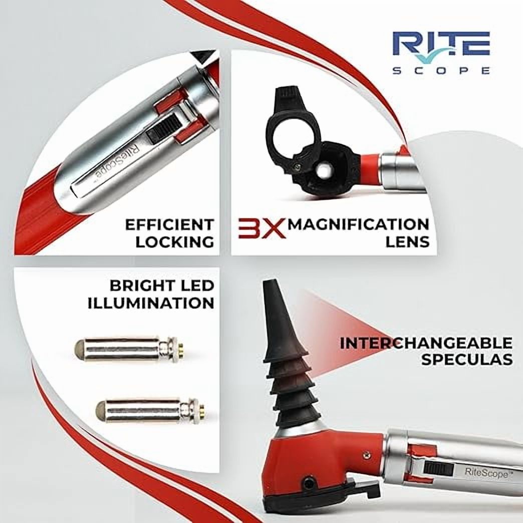 RiteScope Otoscope with Light - Compact Size - Red