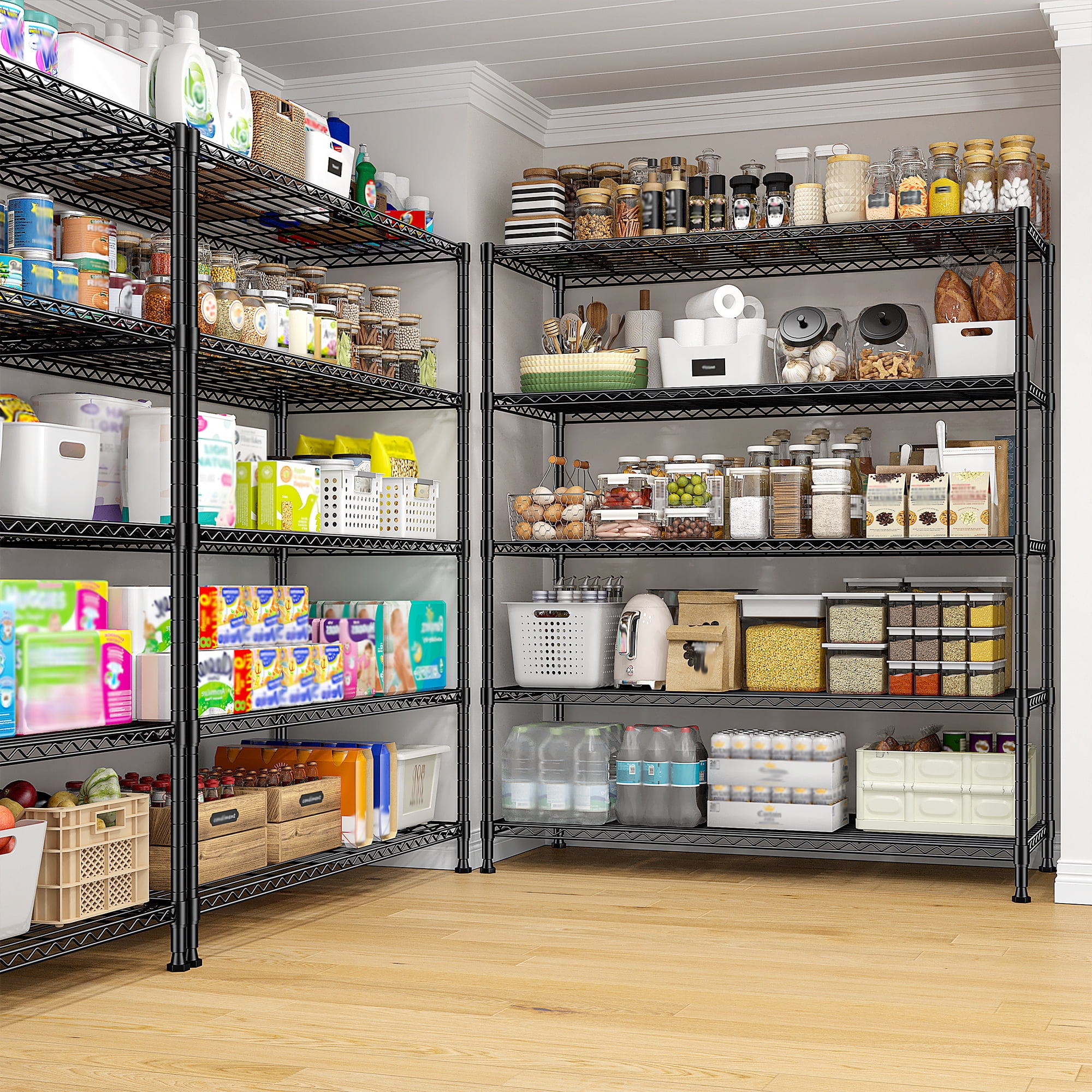 REIBII 5-Tier Heavy Duty Metal Wire Shelving Unit,1000lbs Capacity,45 "W x 70.5 "H x 13.5 "D，Adjustable Steel Storage Rack for Garage, Kitchen & Pantry