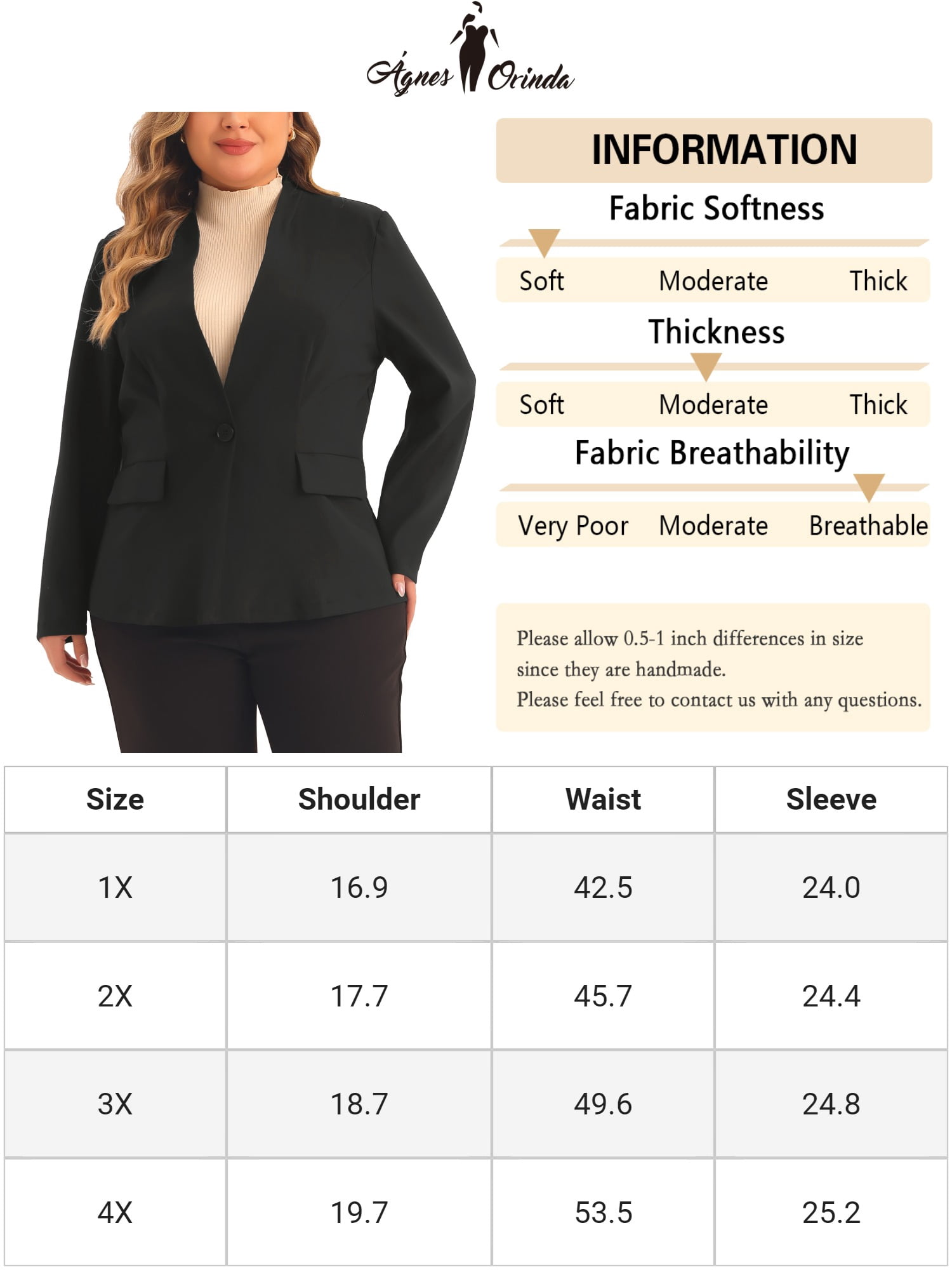 DARING DIVA Women's Plus Notched Lapel Long Sleeve Office Work Blazer Jacket 4X Navy Blue