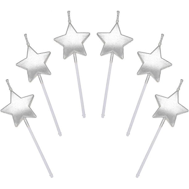 Star Shape Birthday Candles, 6 Pcs Cake Topper Decorations Birthday Candles Metallic Cake Candles For Kids Birthday Wedding Party-Silber