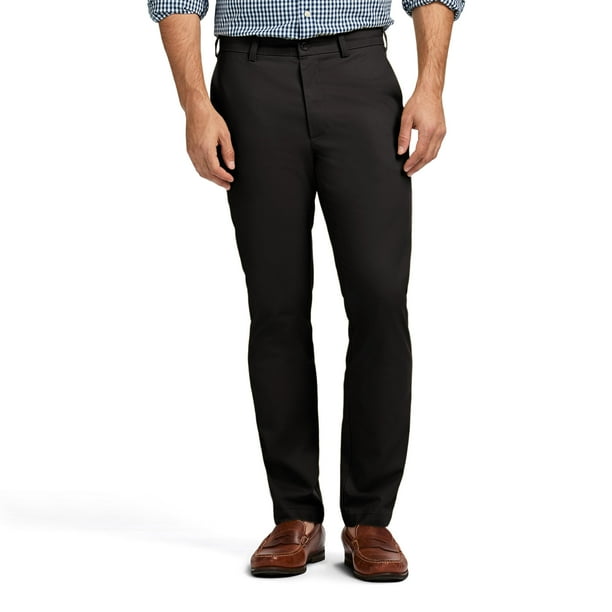 Pantalones American Chino IZOD para Hombre, Corte Recto, Tiro Plano, Negro