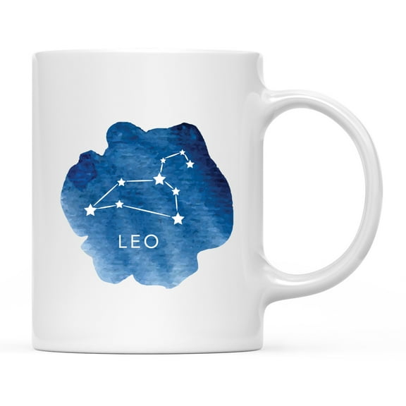 Koyal Wholesale Zodiac Blue Watercolor Ceramic Coffee Mug, Leo