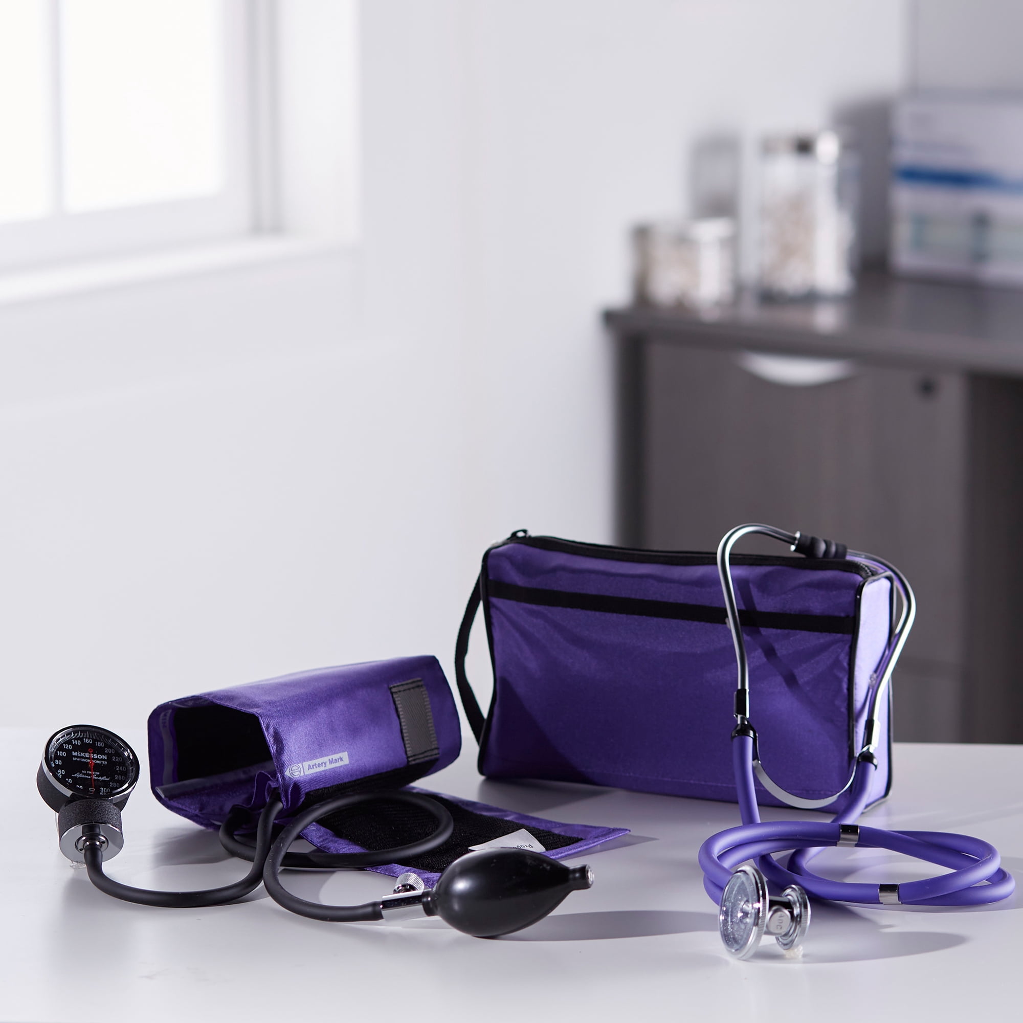 McKesson Aneroid Sphygmomanometer Kit, Blood Pressure Unit and Stethoscope, Purple - Size 11, 1 Ct