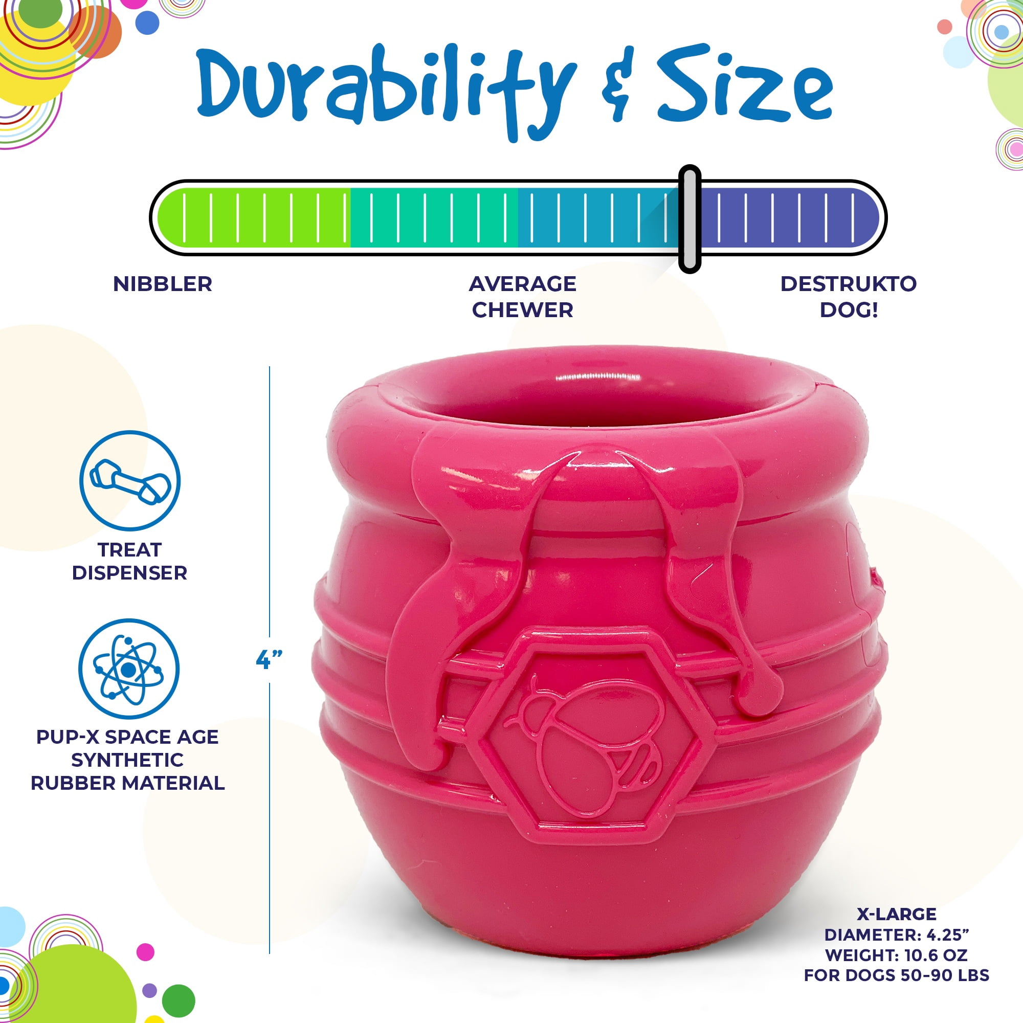 SodaPup Durable PUP-X Honey Pot Rubber eCupTreat Dispenser and Enrichment Toy, XL, Blue