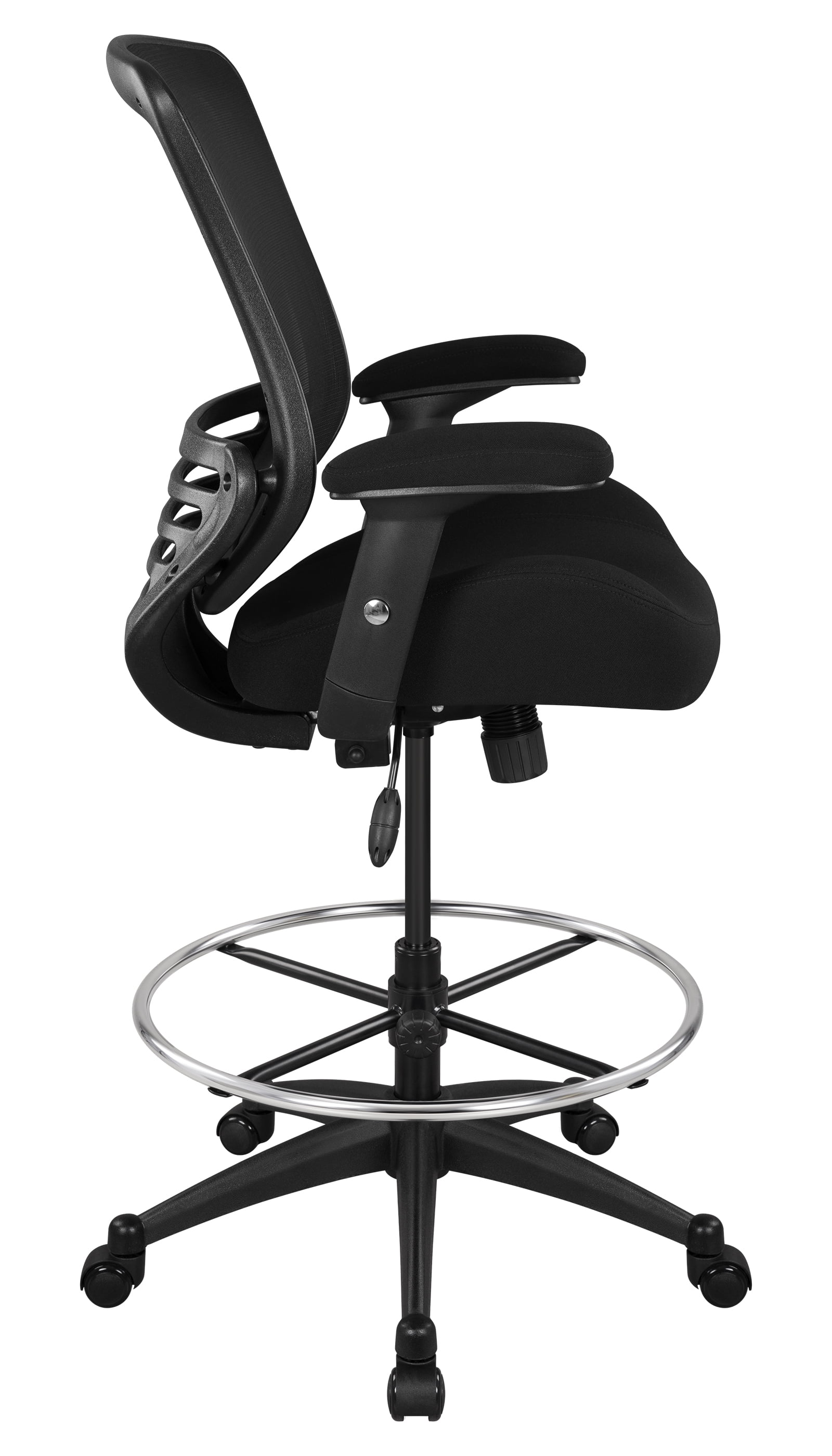 Sculptured Seat and Back Drafting Chair with Adjustable Foot ring.  Pneumatic Height Adjustment 23 to 33 overall. Heavy Duty Nylon Base with  Dual Wheel Carpet Casters - Zerbee