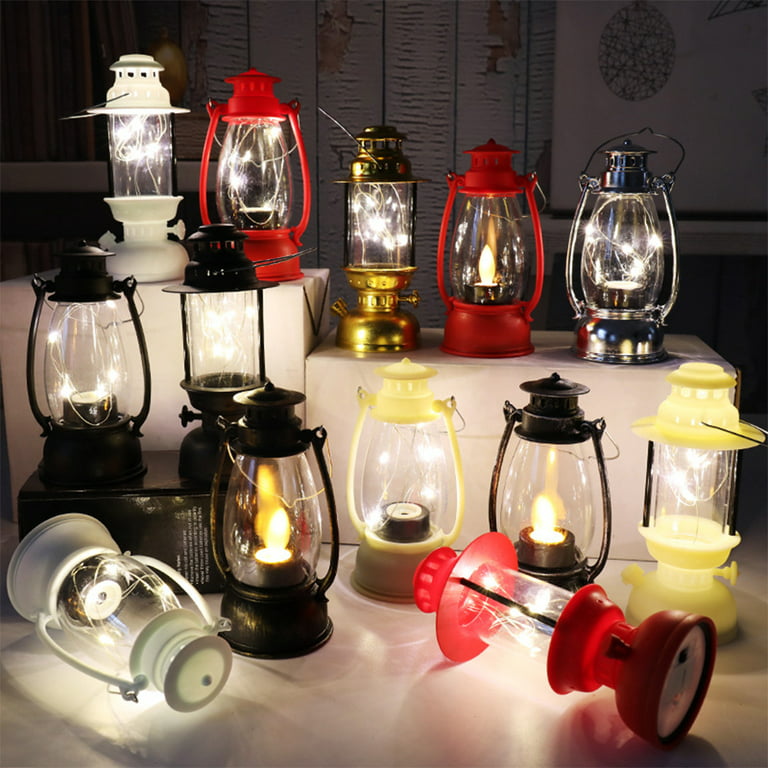 Battery Powered Vintage Hurricane Lantern Plastic LED Lamp with Dimmer  Switch 