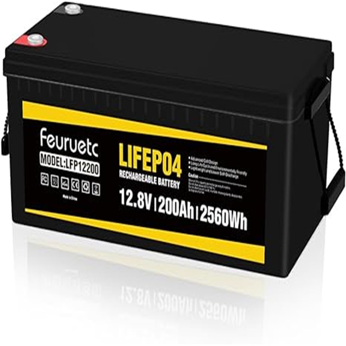 Feuruetc 12V 200Ah LiFePO4 Lithium Battery, Built in 100A BMS,Density Lithium Battery with Up to 15000 deep Cycle, Perfect for Rv, Solar Trolling Motors, Boat, Marine