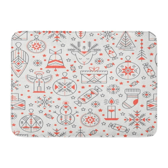JSDART Christmas Outlined Holiday and Winter Signs Black Red Color Palette Minimalistic Creative Tribal Line Doormat Floor Rug Bath Mat 23.6x15.7 inch