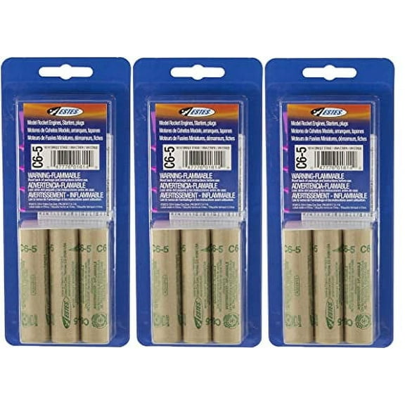 Estes 3 Packs of C6-5 Model Rocket Engines - Total of 9 Engines with Starters & Plugs (1614PK3)